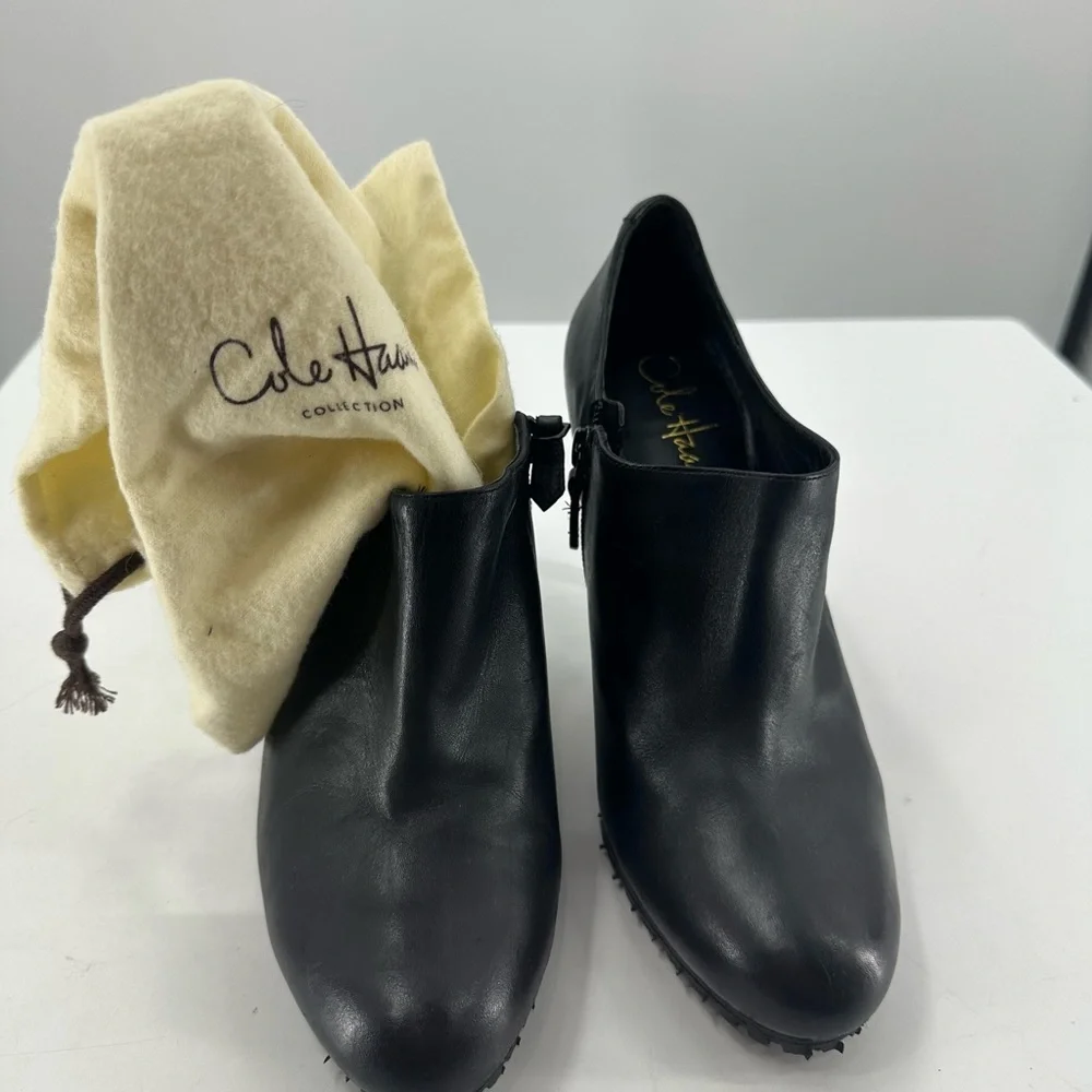 *Cole Haan Leather Booties Black Stiletto Heel Womens 8 with Dustbag - Picture 14 of 14